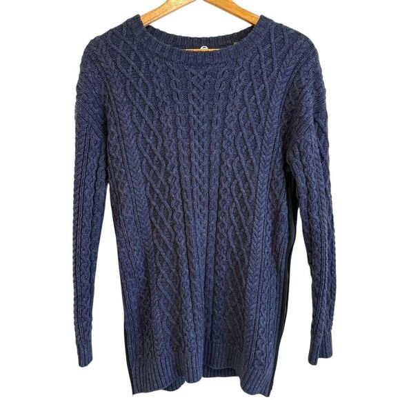 Margaret O'Leary Navy Blue Cable Knit with Side Zips Crewneck Sweater Size XS - Picture 1 of 6